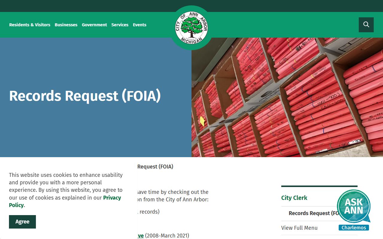 Ann Arbor FOIA police records request page