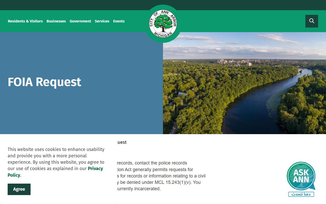 Ann Arbor City Clerk FOIA request form for city records