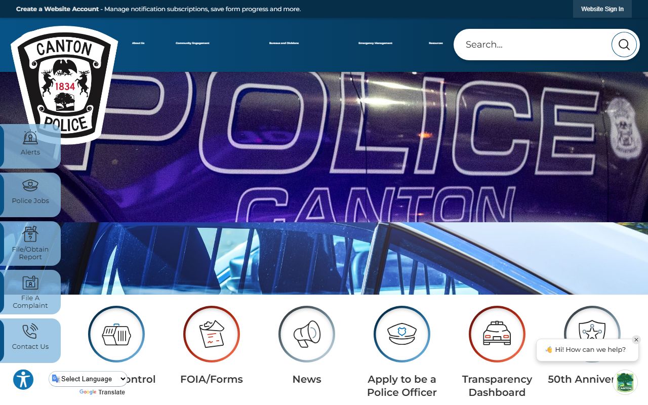 Canton Township Police Department website with FOIA and records information
