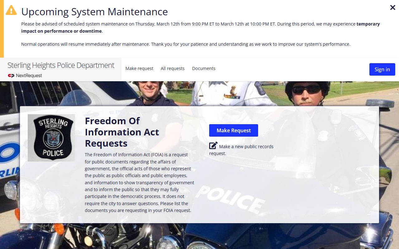 Online FOIA portal for Detroit police records requests