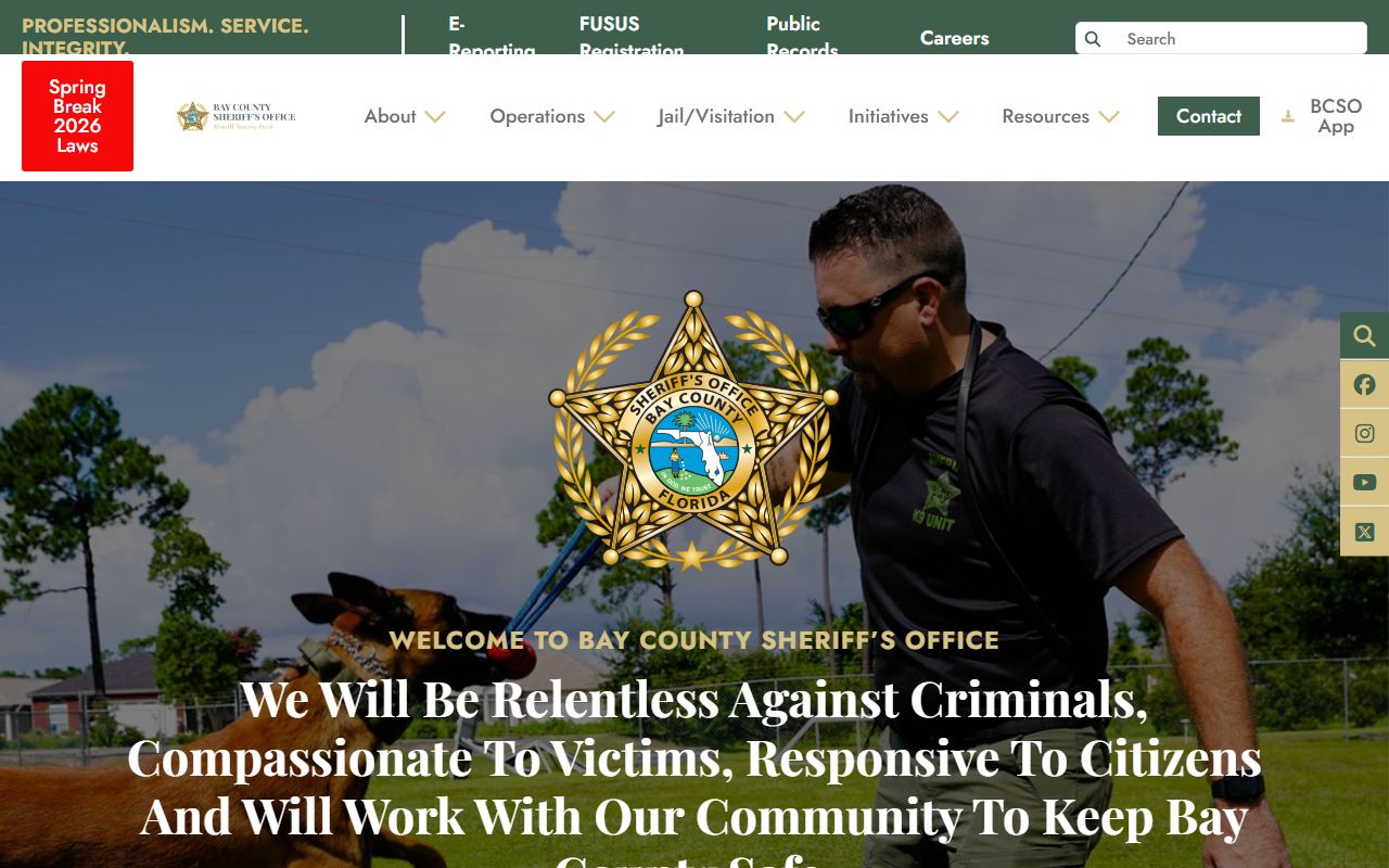 Bay County Sheriff's Office website at bayso.org for police records and law enforcement info