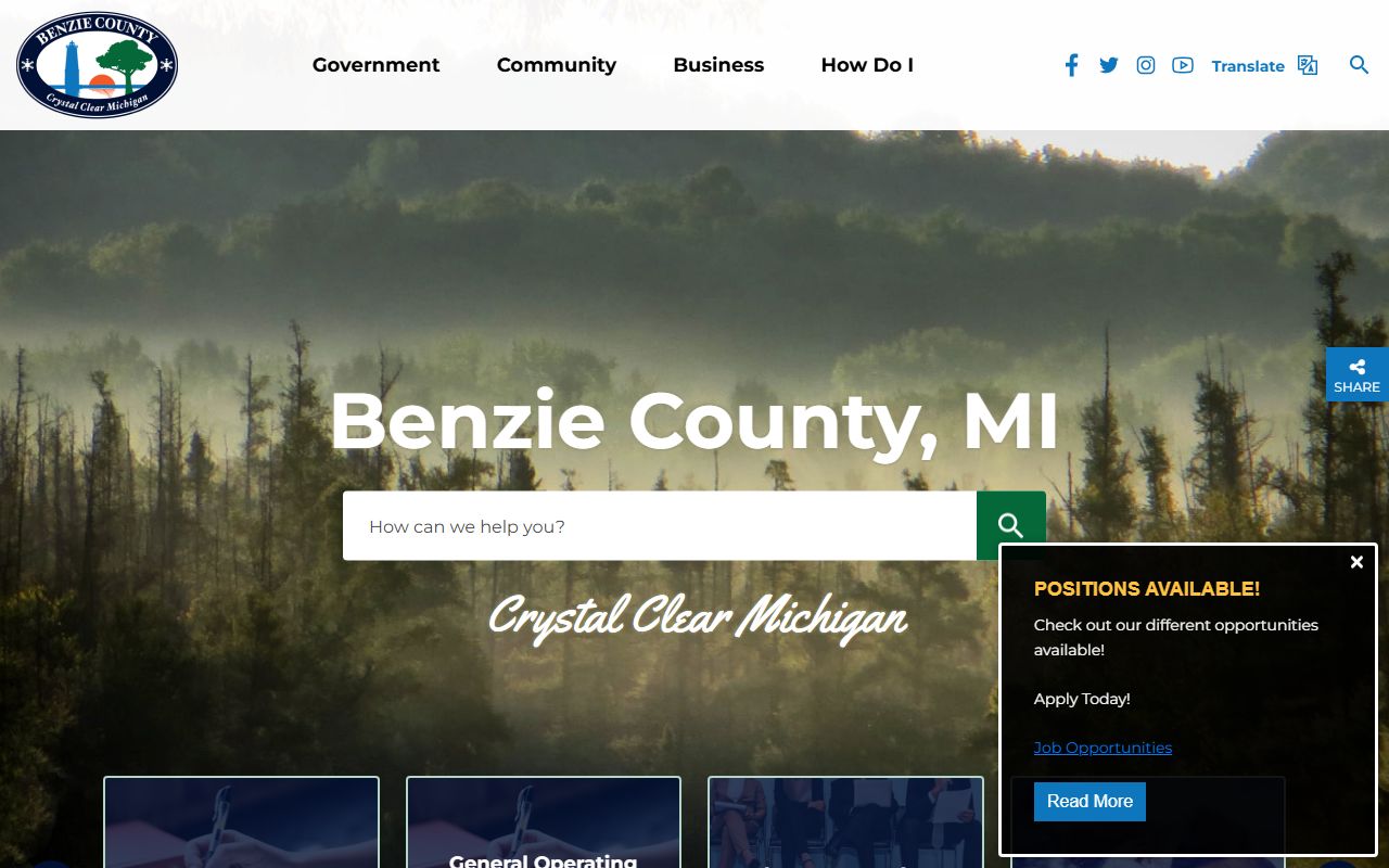 Benzie County website for police records and FOIA request information