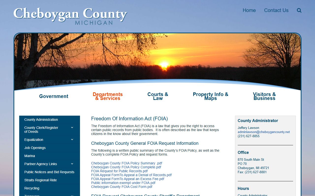 Cheboygan County Sheriff's Office website for police records and law enforcement information