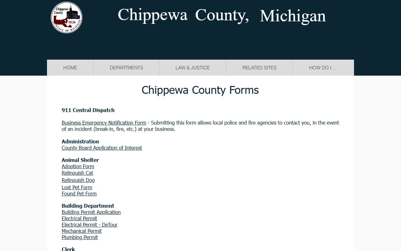 Chippewa County FOIA page for requesting police records and public documents
