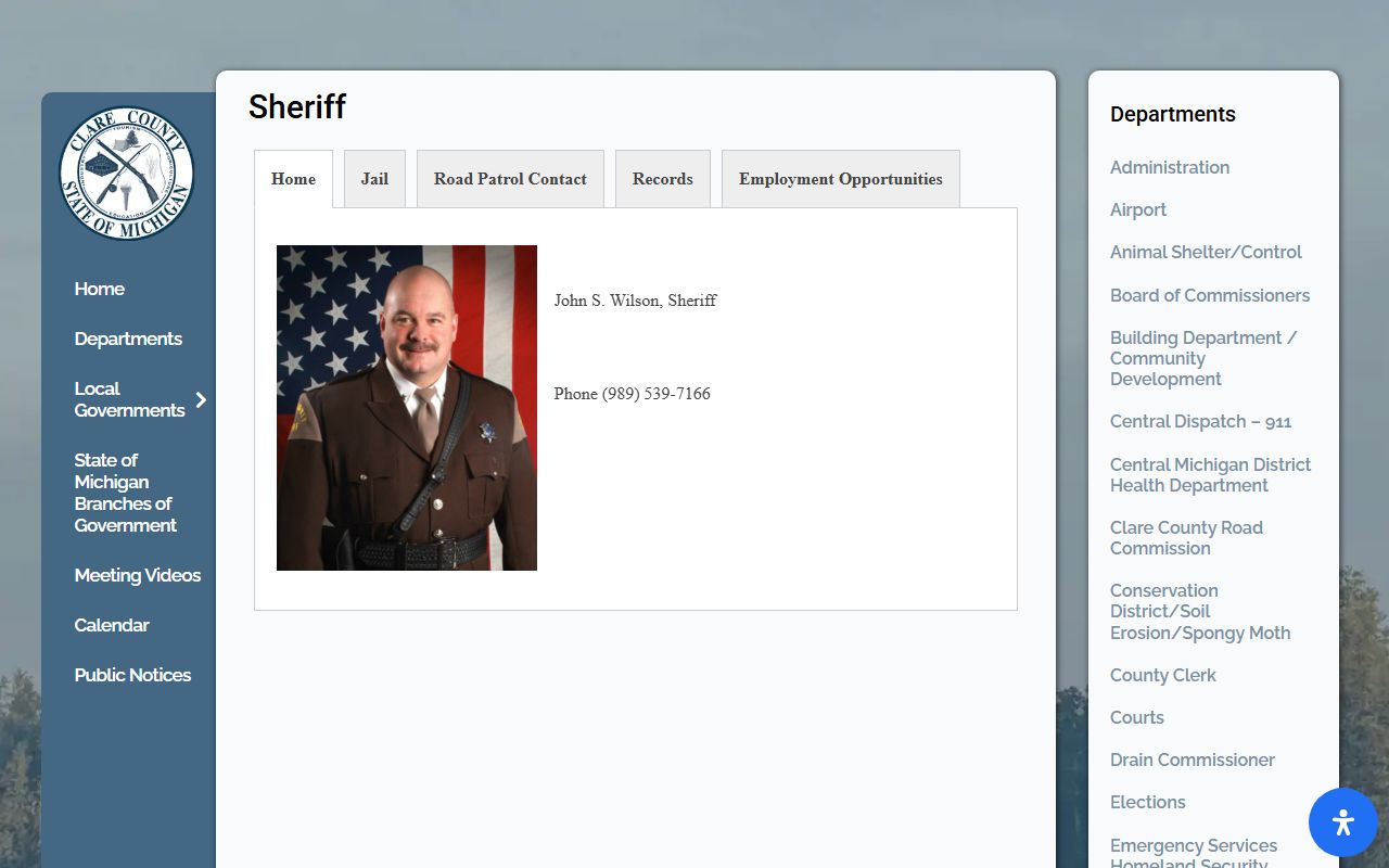 Clare County website for finding police records and public record requests