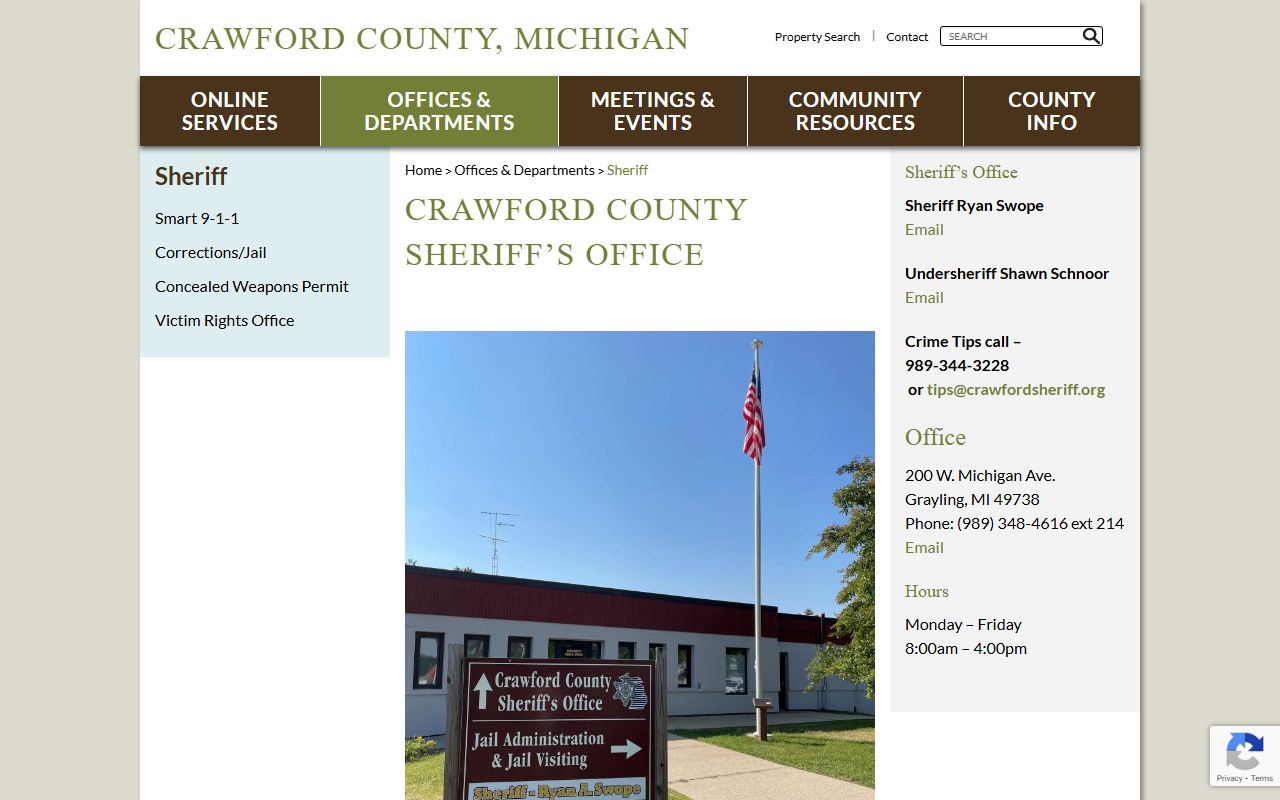 Crawford County Sheriff's Office page for police records and law enforcement information