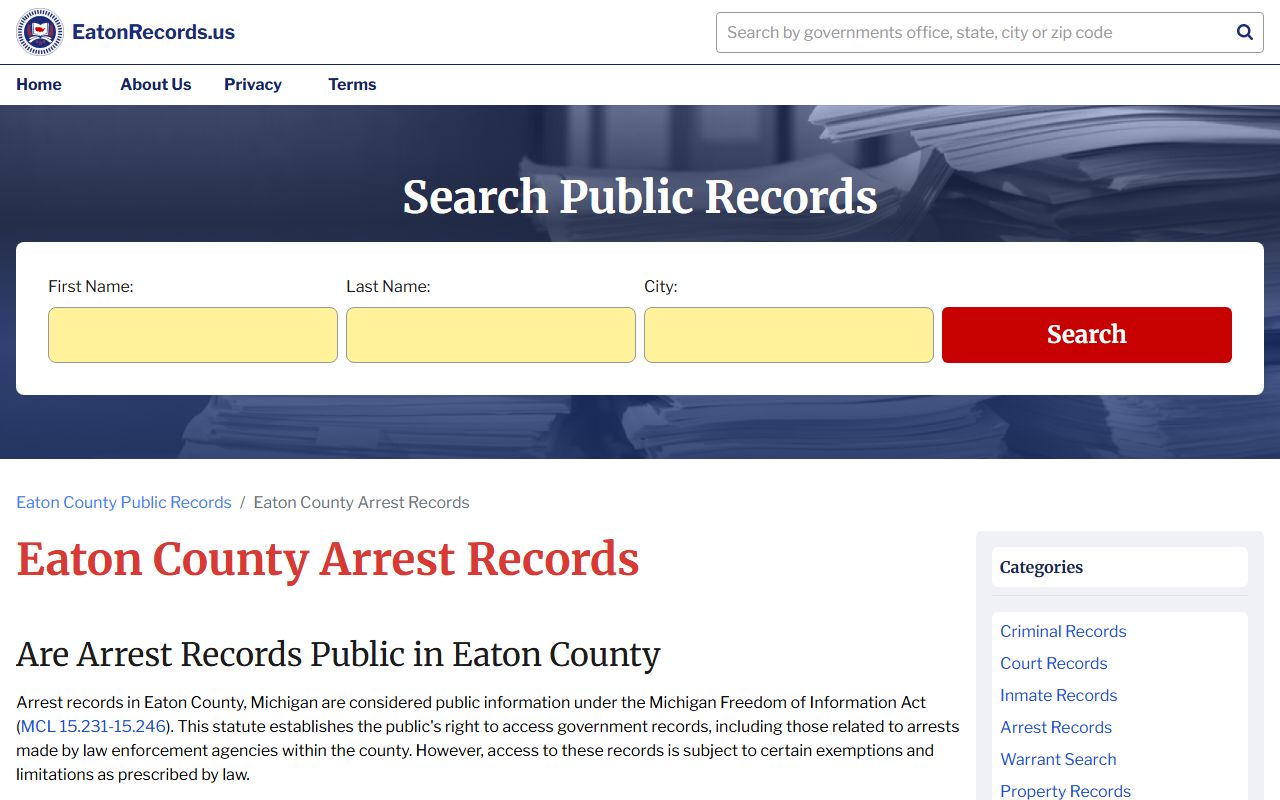 Eaton County Sheriff's Office website for police records and FOIA requests