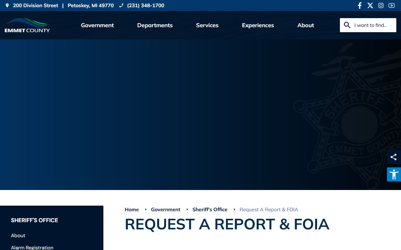 Emmet County Sheriff's Office website for police records and law enforcement services