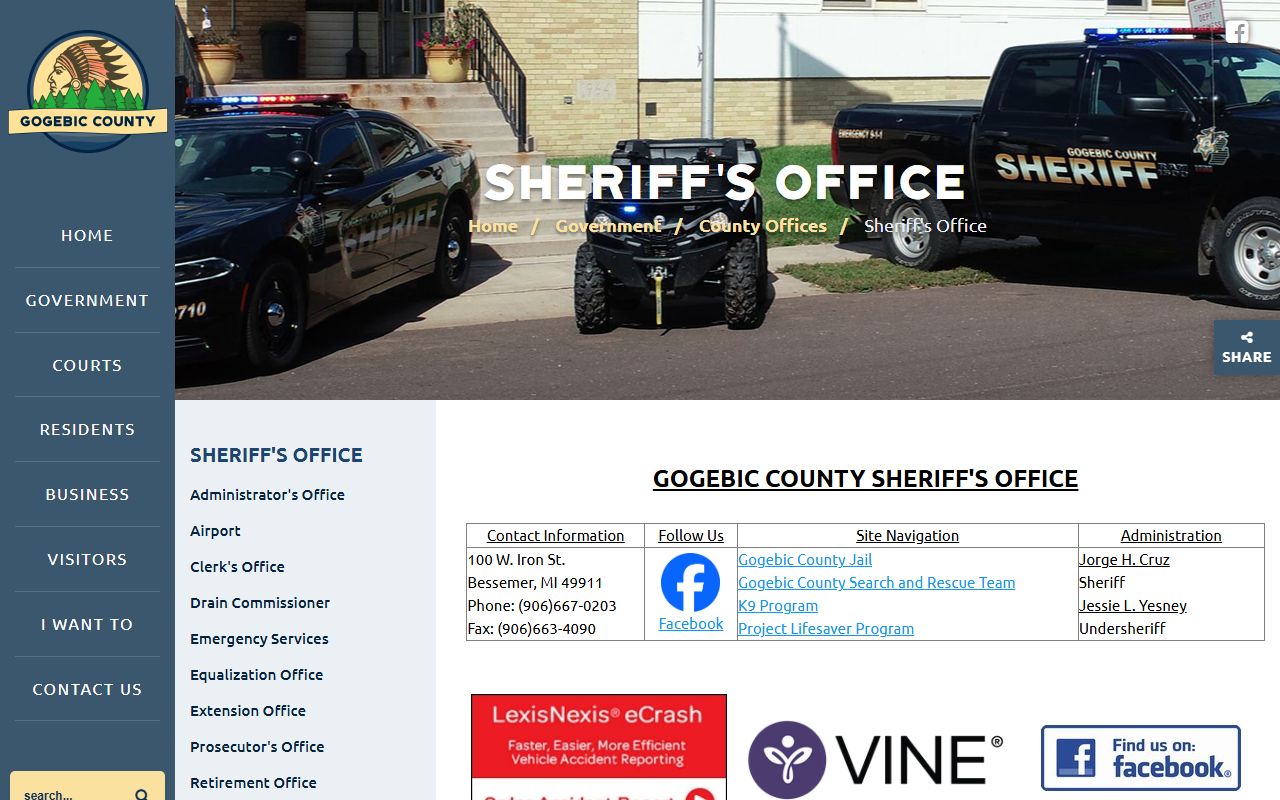 Gogebic County website for police records and sheriff's office information