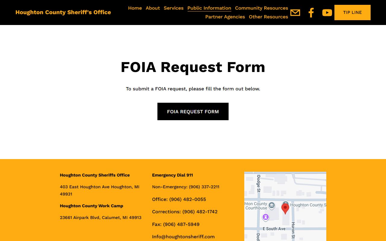 Houghton County Sheriff's Office website for police records in the Upper Peninsula