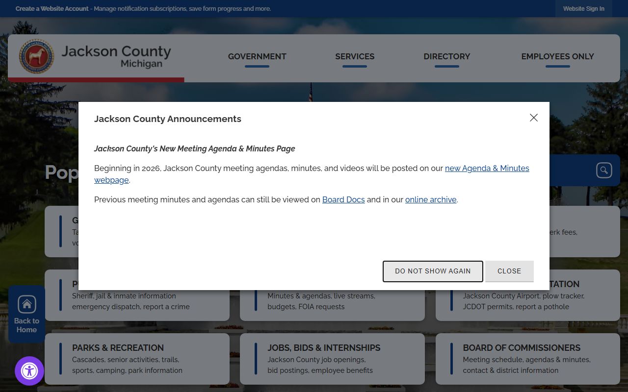Jackson County government website for police records and sheriff's office access in Jackson Michigan