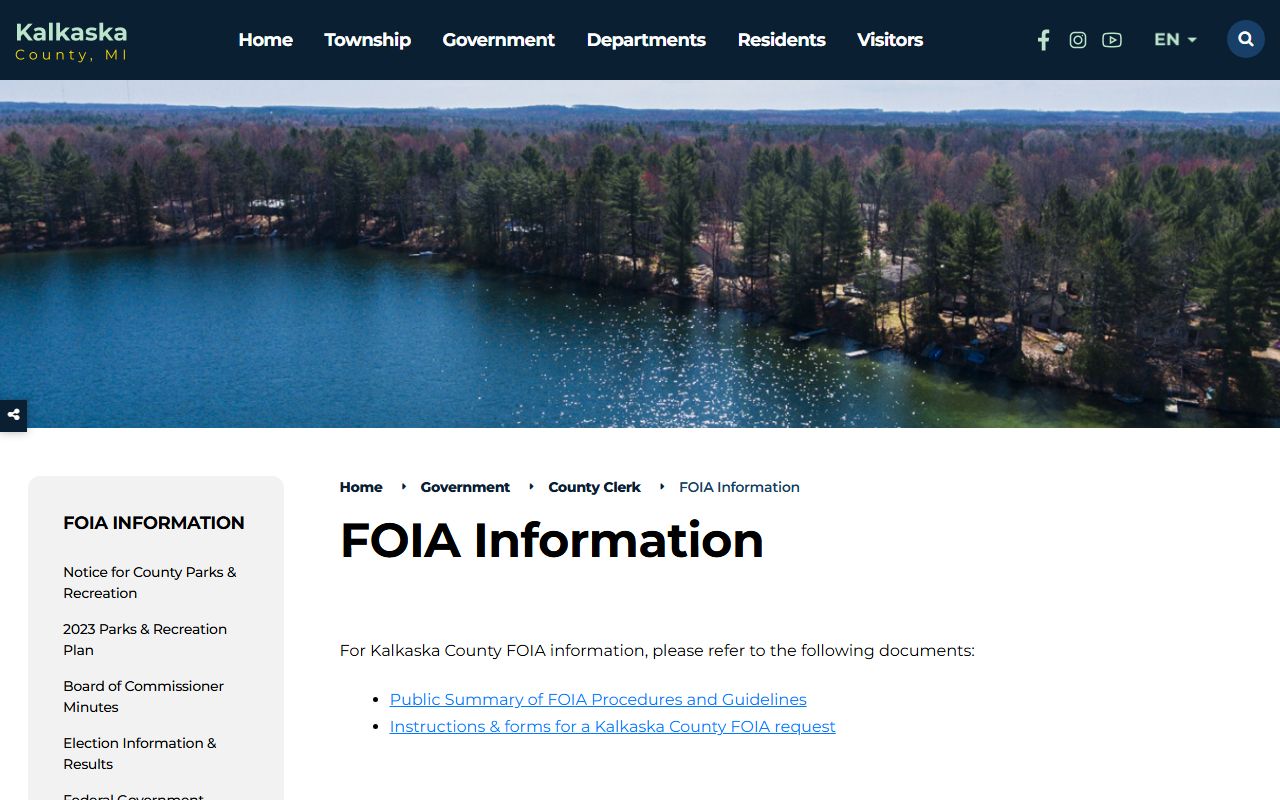 Kalkaska County Sheriff Records Division page listing available police record types