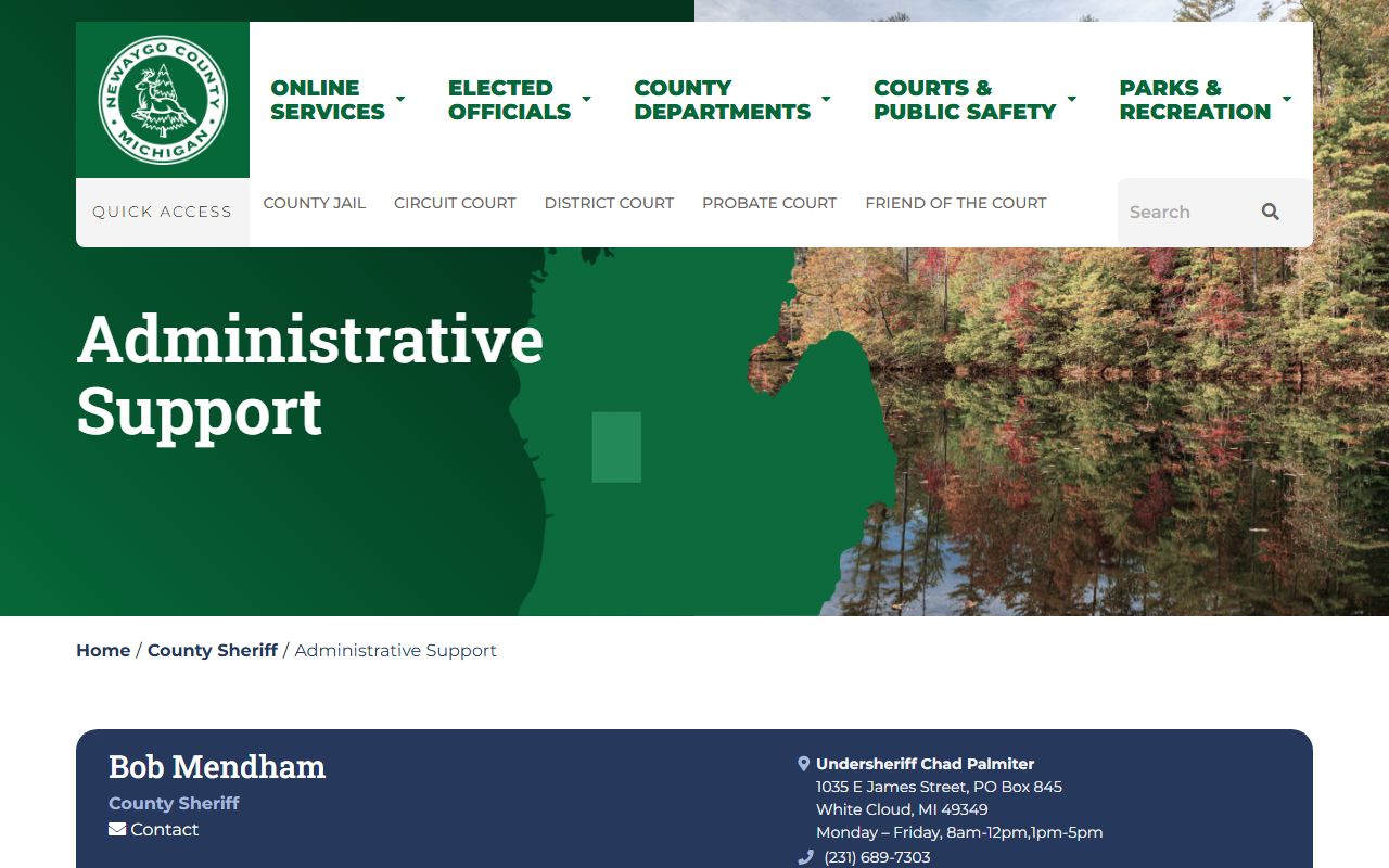Newaygo County Sheriff's Office administrative support page for police records