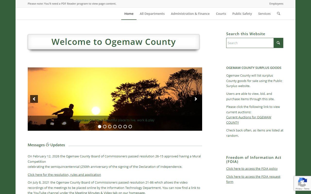 Ogemaw County website with sheriff and FOIA information for police records