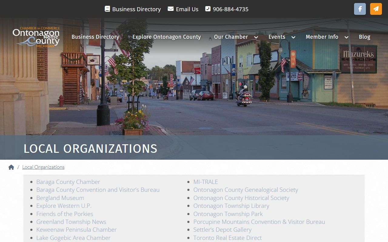 Ontonagon County local organizations page with sheriff contact for police records