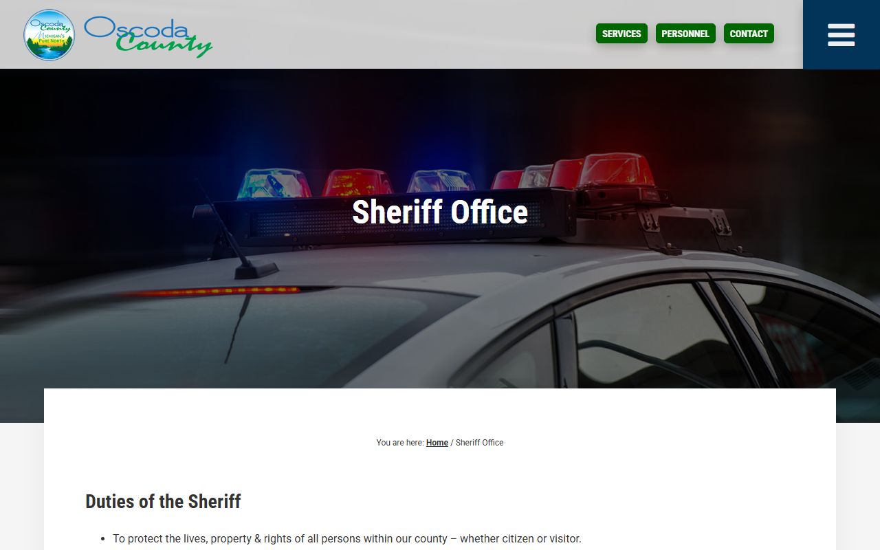 Oscoda County Sheriff's Office website for police records and department information