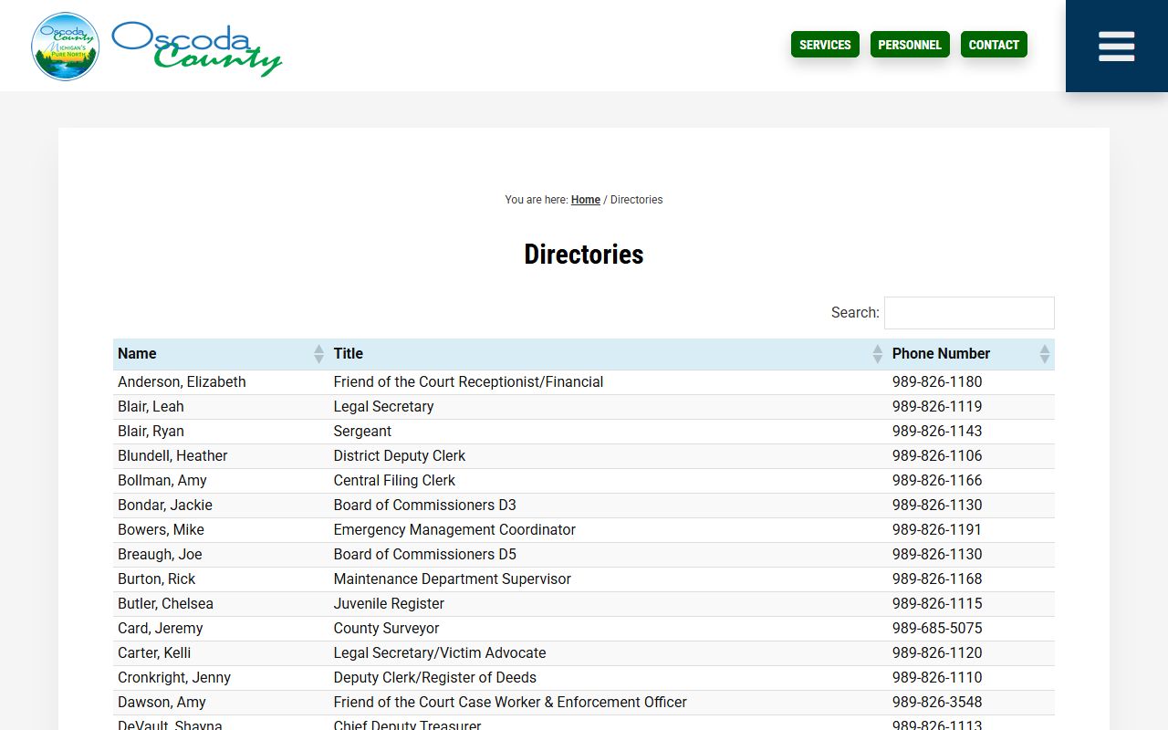 Oscoda County Sheriff's Office FOIA request form page