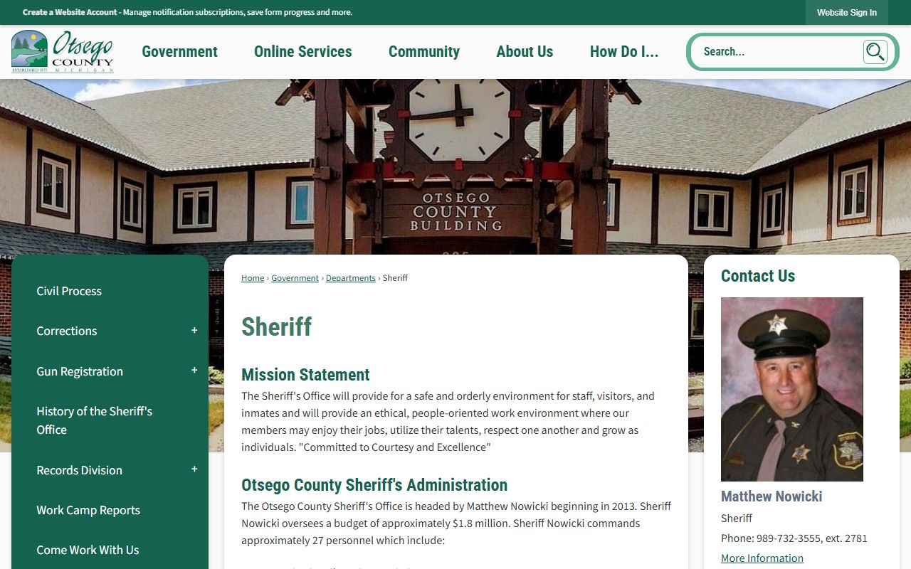 Otsego County Sheriff's Office with Undersheriff Matthew Muladore police records