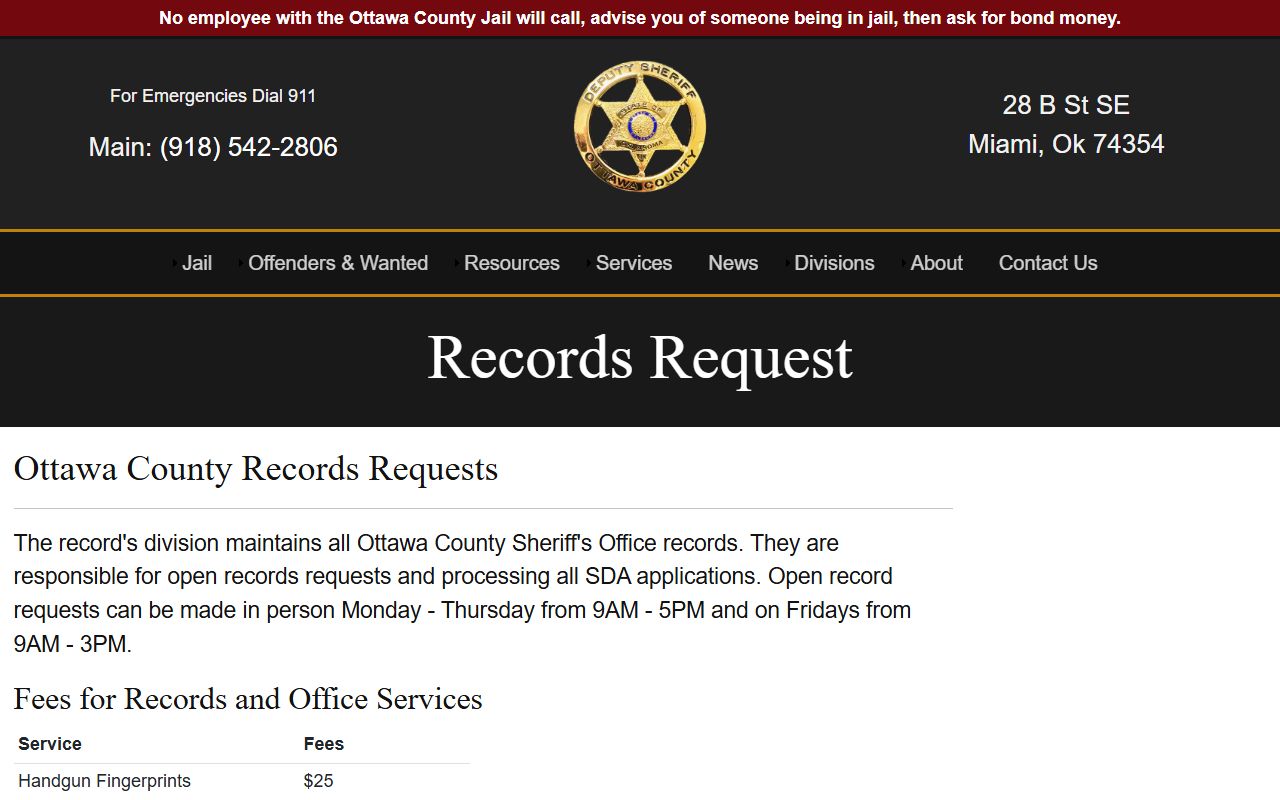 Ottawa County Sheriff records page for public records requests and crash reports