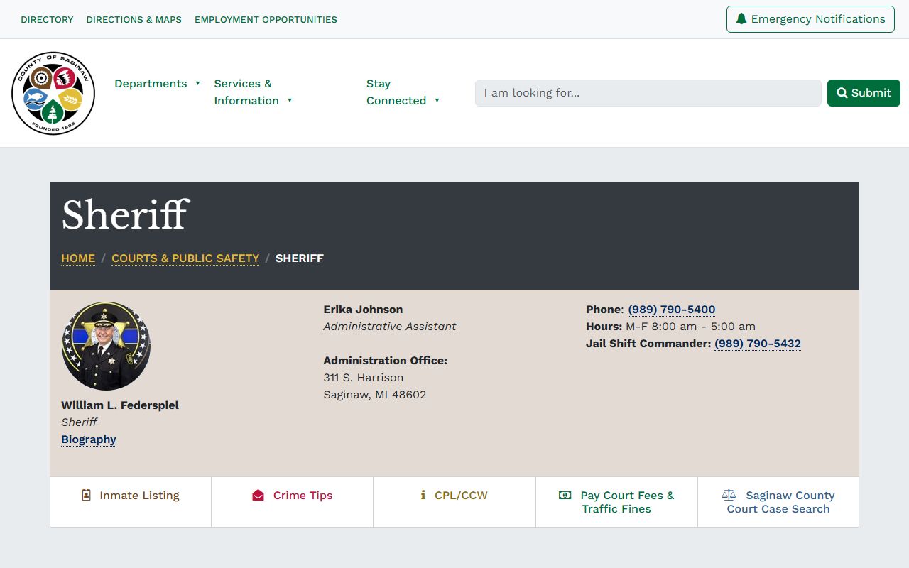 Saginaw County Sheriff's Office website for police records and FOIA requests