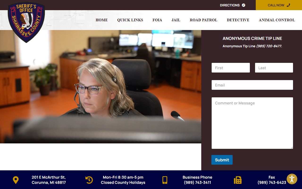 Shiawassee County Sheriff's Office website and phone number for police records requests