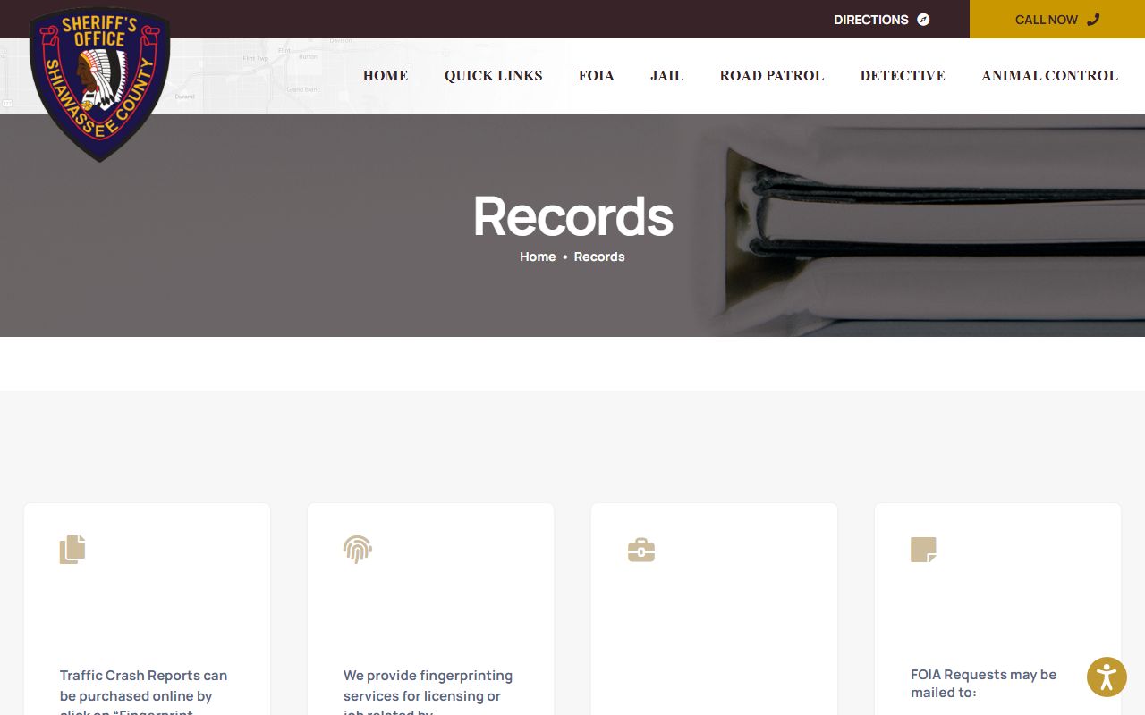 Shiawassee County Sheriff records page for police and FOIA records information