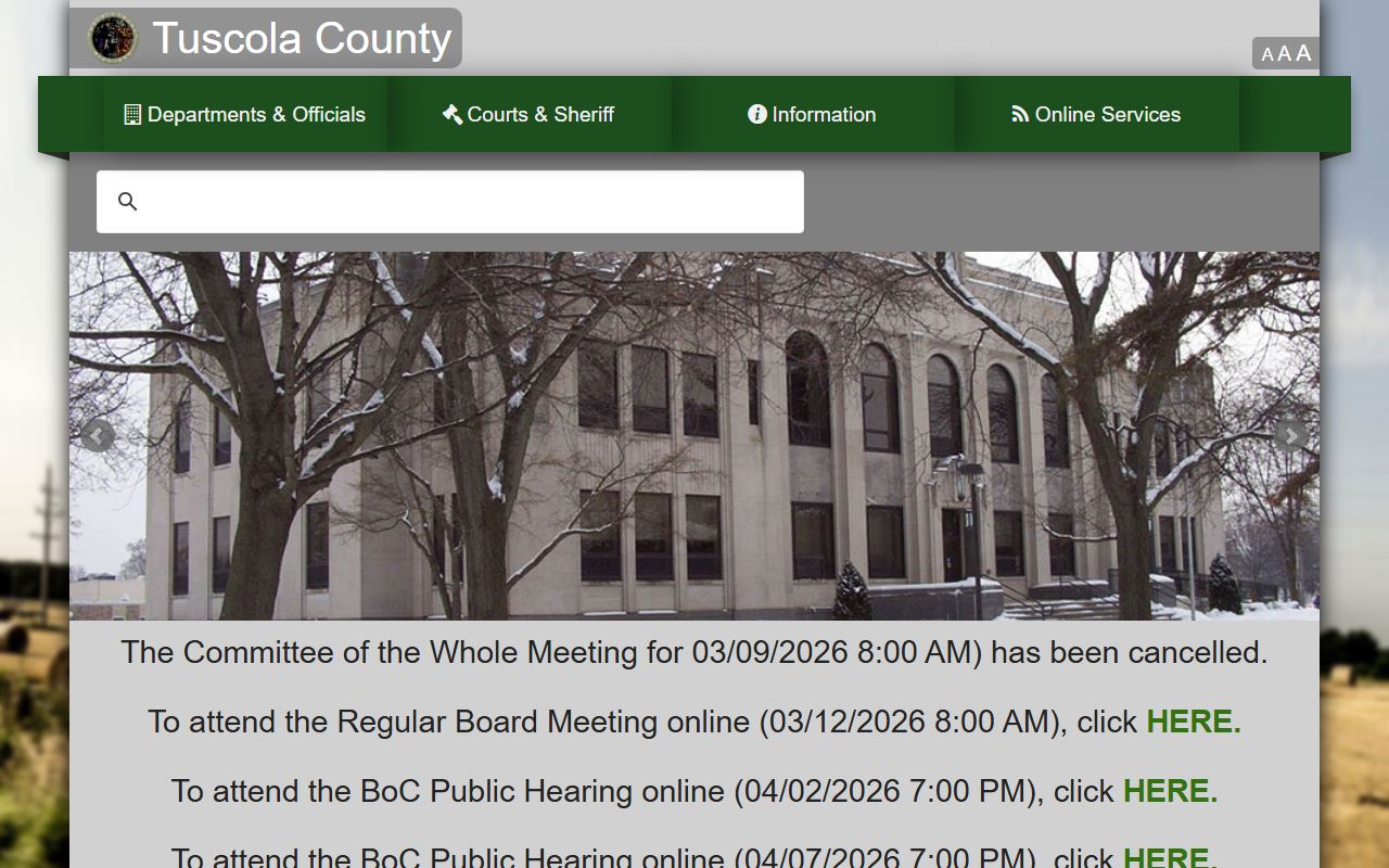 Tuscola County website and Michigan Courts Case Search for court and police records