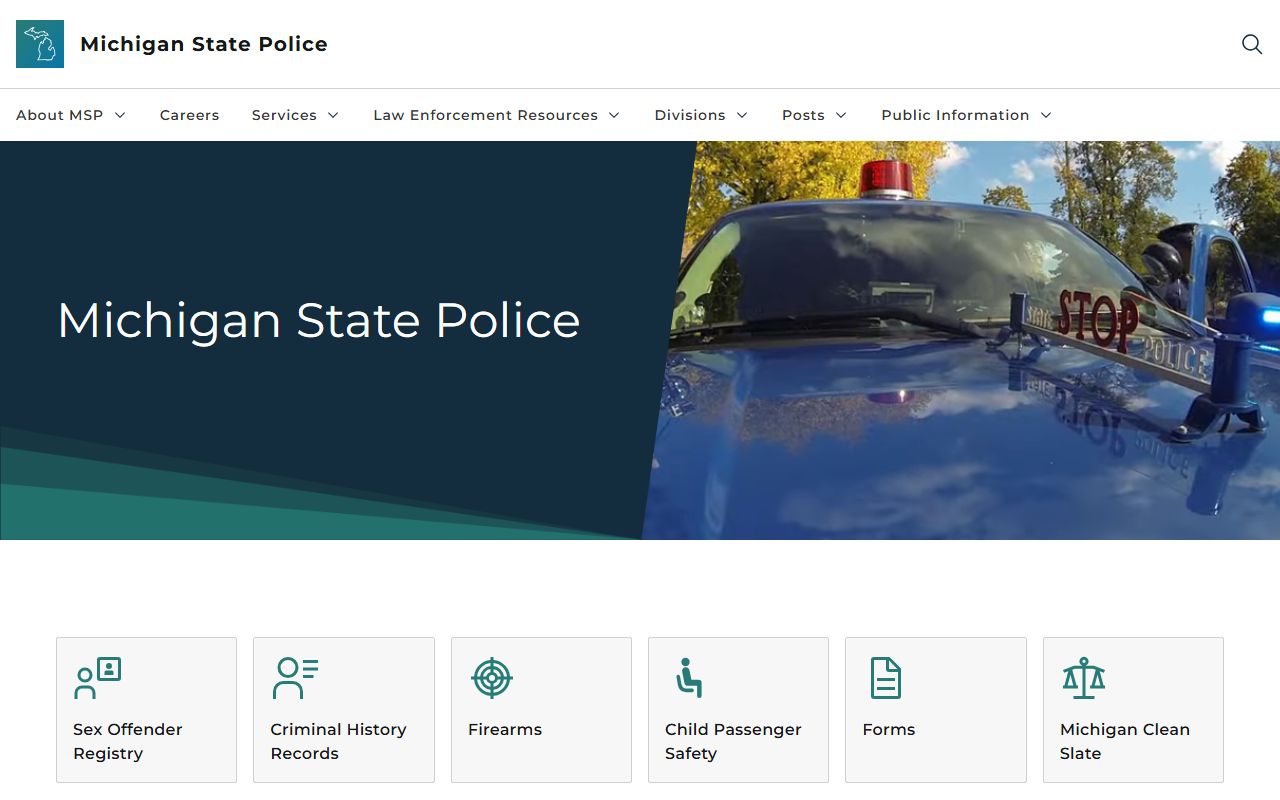 Michigan State Police website for police records and ICHAT access